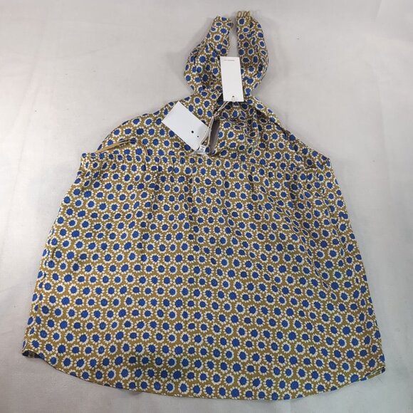 Heartloom Cross Halter Tank Top V-Neck Floral FLower Gold Yellow Blue M Medium - Picture 7 of 10